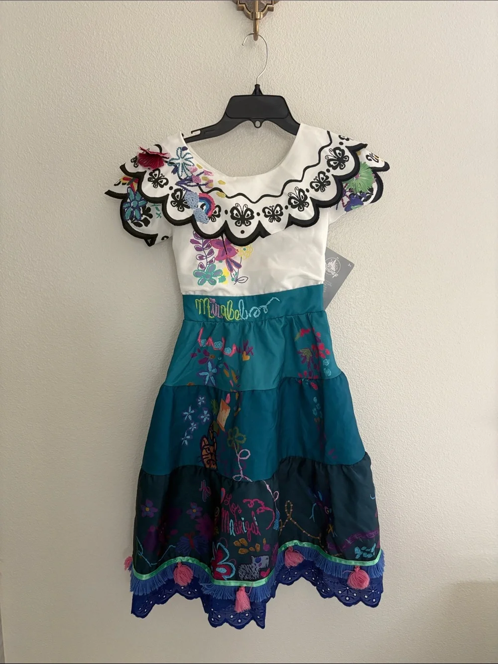 Disney Mirabel Teal White Embroidered Girls Costume Dress